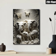 2D flat 1pc Elephant Family Wall Art Decor Living Room Bedroom Modern Farmhouse Rustic Chic Gallery Wrapped Canvas Prints Ready to Hang
