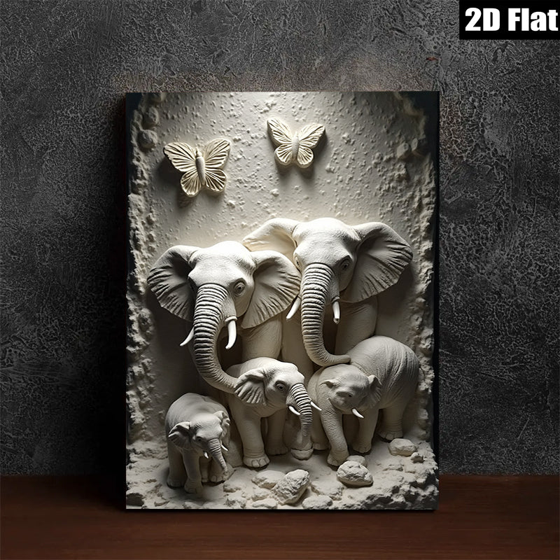 2D flat 1pc Elephant Family Wall Art Decor Living Room Bedroom Modern Farmhouse Rustic Chic Gallery Wrapped Canvas Prints Ready to Hang