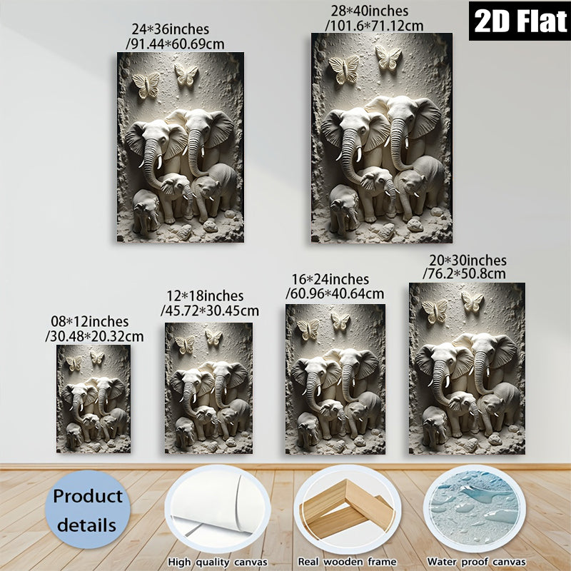 2D flat 1pc Elephant Family Wall Art Decor Living Room Bedroom Modern Farmhouse Rustic Chic Gallery Wrapped Canvas Prints Ready to Hang