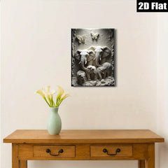 2D flat 1pc Elephant Family Wall Art Decor Living Room Bedroom Modern Farmhouse Rustic Chic Gallery Wrapped Canvas Prints Ready to Hang