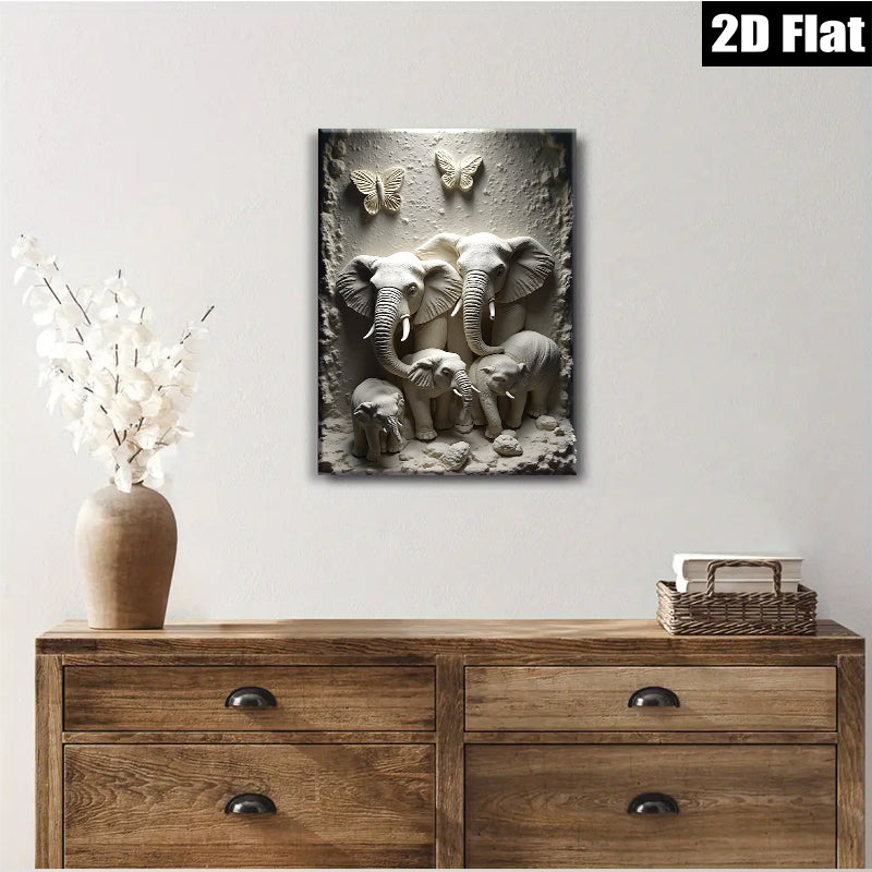 2D flat 1pc Elephant Family Wall Art Decor Living Room Bedroom Modern Farmhouse Rustic Chic Gallery Wrapped Canvas Prints Ready to Hang