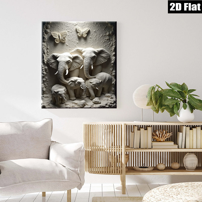2D flat 1pc Elephant Family Wall Art Decor Living Room Bedroom Modern Farmhouse Rustic Chic Gallery Wrapped Canvas Prints Ready to Hang