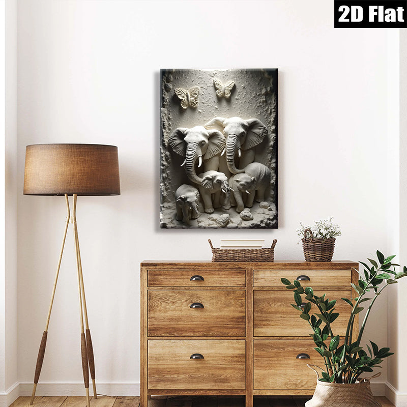 2D flat 1pc Elephant Family Wall Art Decor Living Room Bedroom Modern Farmhouse Rustic Chic Gallery Wrapped Canvas Prints Ready to Hang