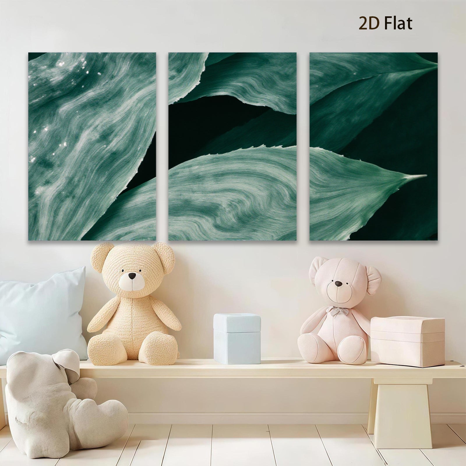 2D flat 1pc Emerald Green Botanical Leaf Wall Art Modern Farmhouse Living Room Decor Gallery Wrapped Canvas Print Coastal Beach Aesthetic Home D��cor