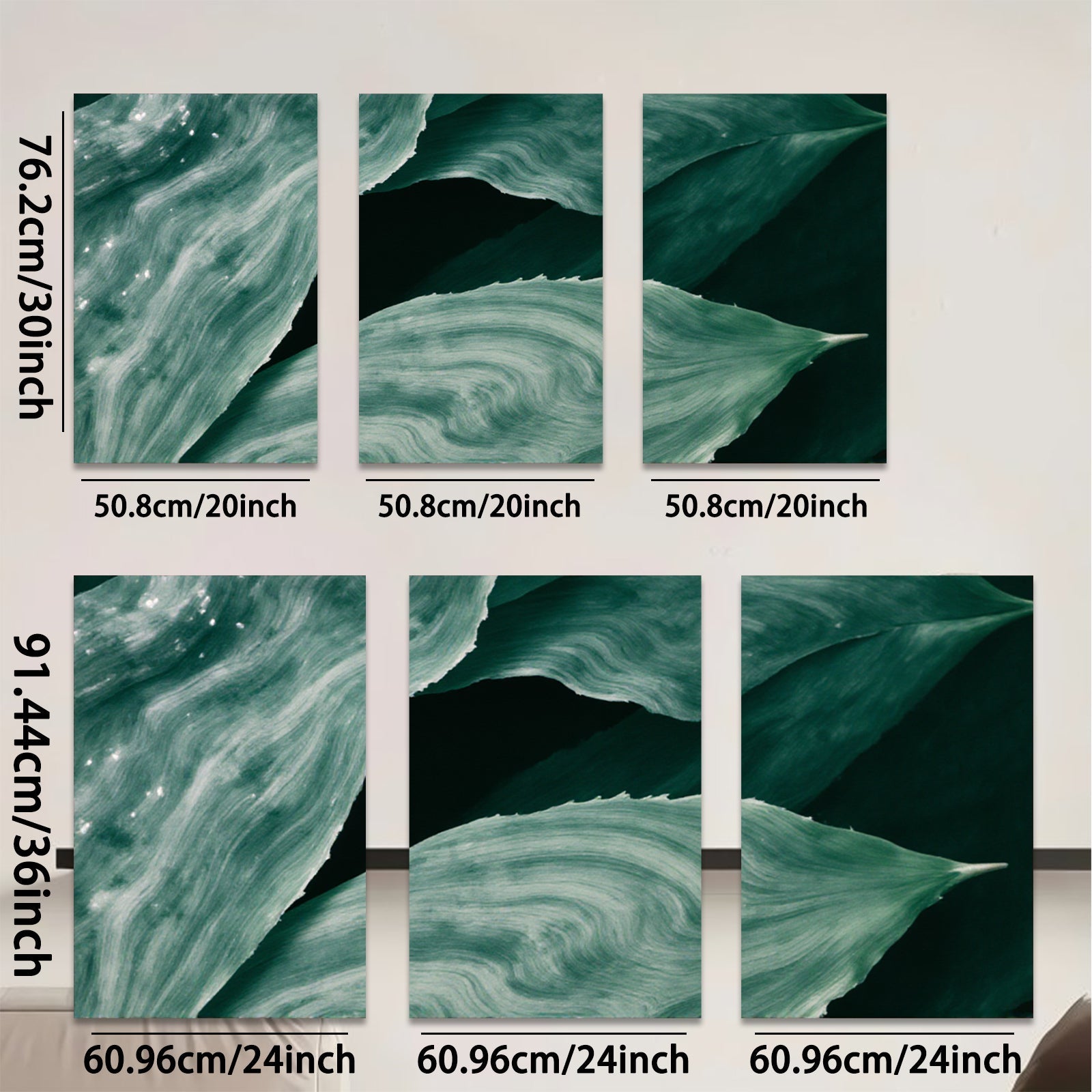 2D flat 1pc Emerald Green Botanical Leaf Wall Art Modern Farmhouse Living Room Decor Gallery Wrapped Canvas Print Coastal Beach Aesthetic Home D��cor
