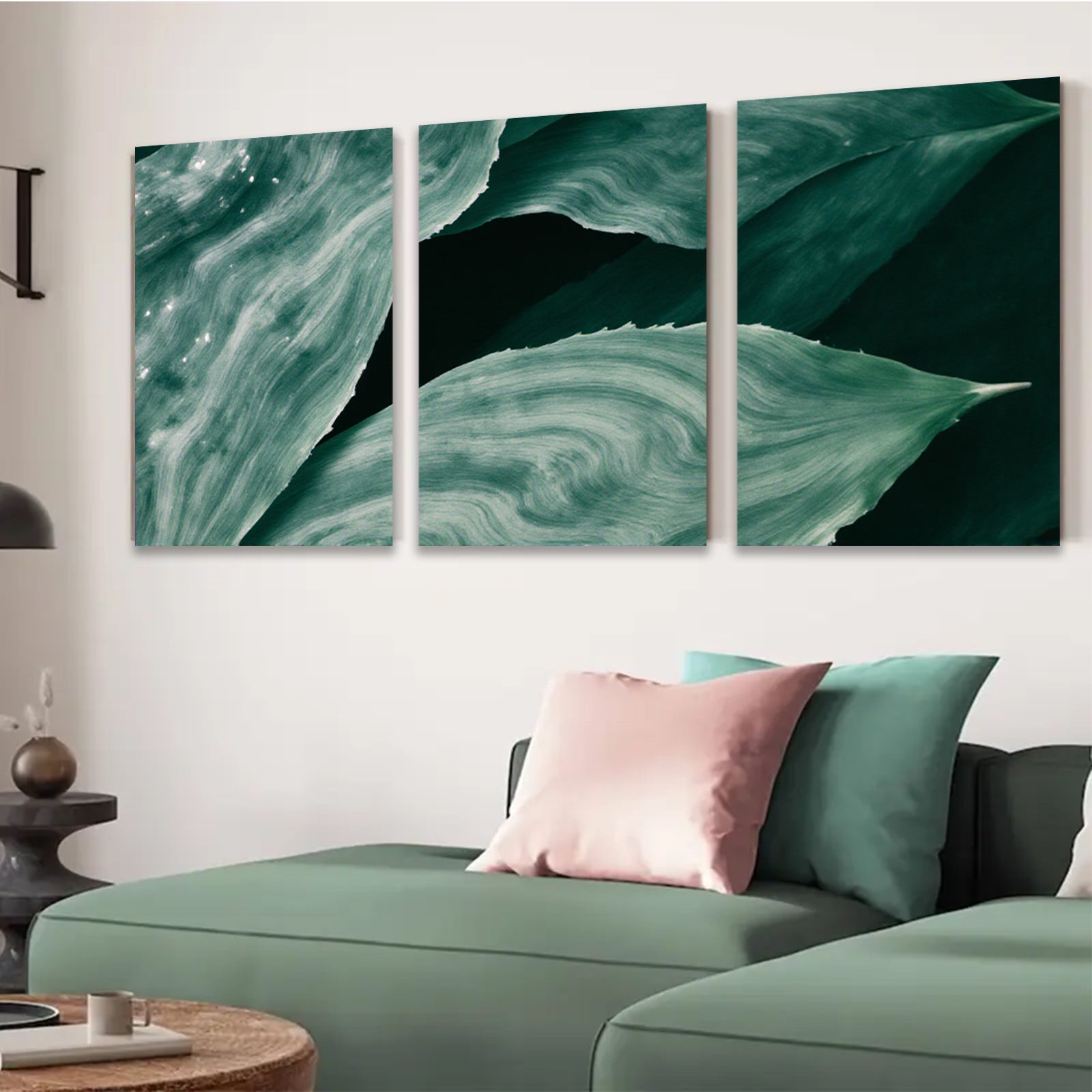 2D flat 1pc Emerald Green Botanical Leaf Wall Art Modern Farmhouse Living Room Decor Gallery Wrapped Canvas Print Coastal Beach Aesthetic Home D��cor