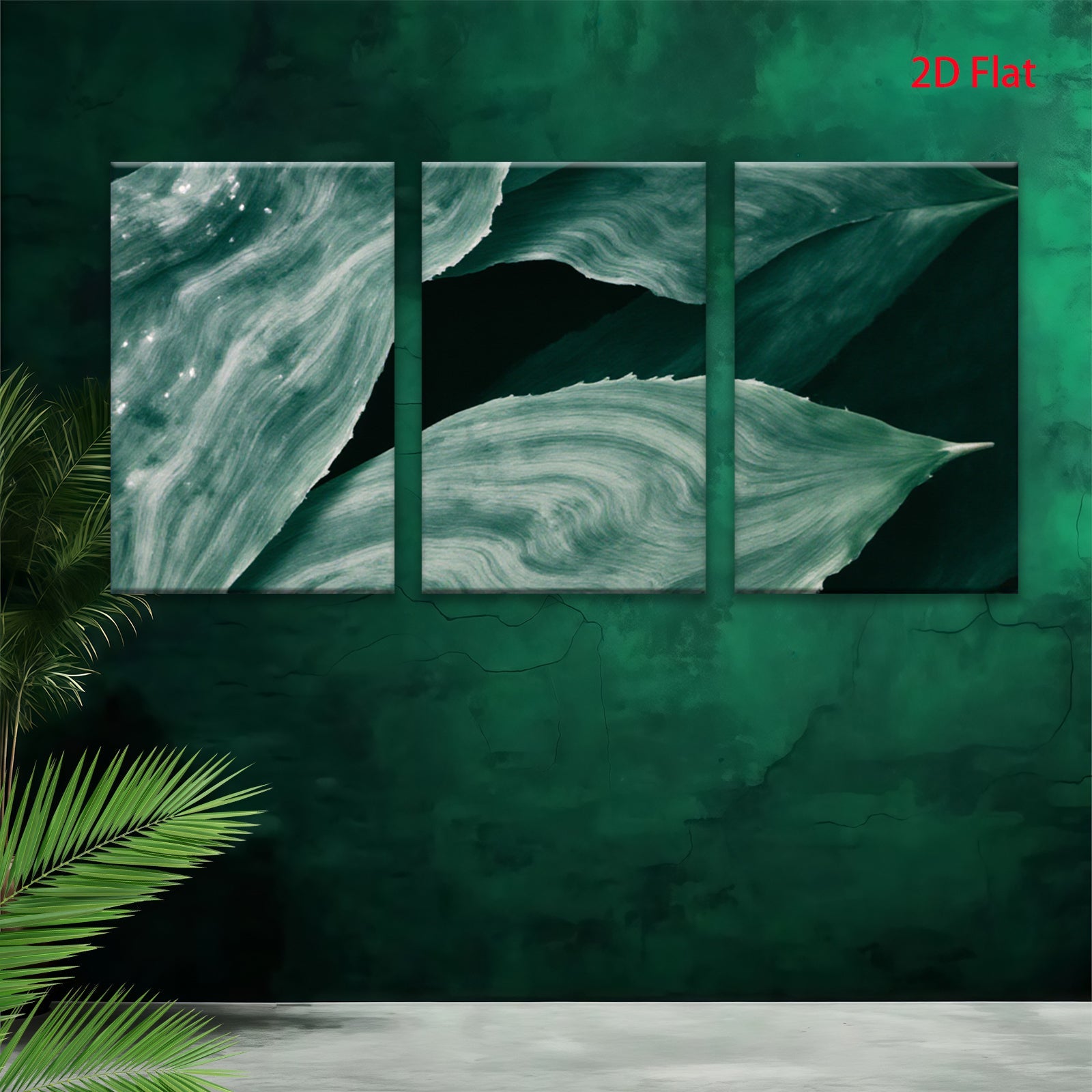 2D flat 1pc Emerald Green Botanical Leaf Wall Art Modern Farmhouse Living Room Decor Gallery Wrapped Canvas Print Coastal Beach Aesthetic Home D��cor