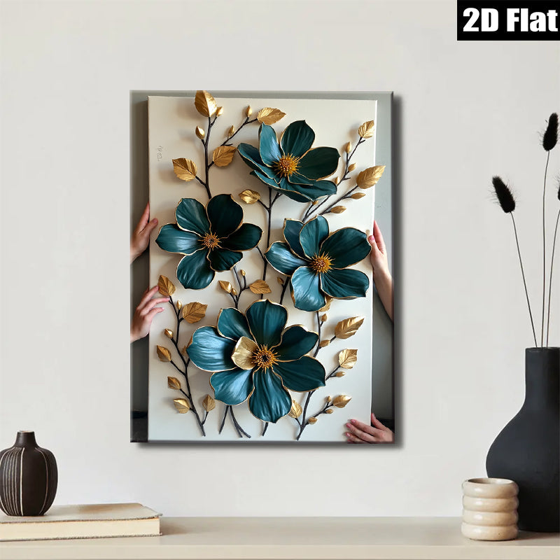 2D flat 1pc Emerald Teal Botanical Floral Wall Art Canvas Painting for Living Room Bedroom Home Decor Modern Farmhouse Rustic Chic Gallery Wrapped Ready to Hang