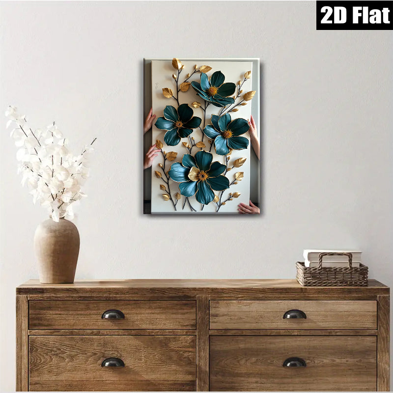 2D flat 1pc Emerald Teal Botanical Floral Wall Art Canvas Painting for Living Room Bedroom Home Decor Modern Farmhouse Rustic Chic Gallery Wrapped Ready to Hang