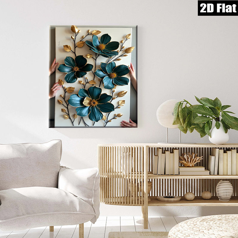 2D flat 1pc Emerald Teal Botanical Floral Wall Art Canvas Painting for Living Room Bedroom Home Decor Modern Farmhouse Rustic Chic Gallery Wrapped Ready to Hang