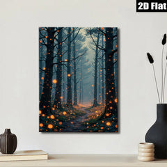 2D flat 1pc Enchanted Forest Pathway Twilight Woodland Scene Wall Art Decor for Living Room Bedroom Gallery Wrapped Canvas Prints Modern Farmhouse Aesthetic Home Décor