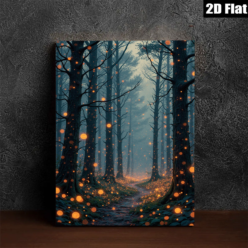 2D flat 1pc Enchanted Forest Pathway Twilight Woodland Scene Wall Art Decor for Living Room Bedroom Gallery Wrapped Canvas Prints Modern Farmhouse Aesthetic Home Décor