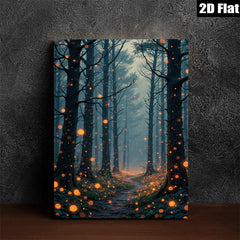 2D flat 1pc Enchanted Forest Pathway Twilight Woodland Scene Wall Art Decor for Living Room Bedroom Gallery Wrapped Canvas Prints Modern Farmhouse Aesthetic Home Décor