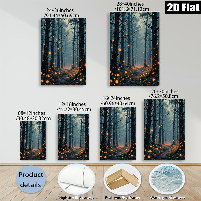 2D flat 1pc Enchanted Forest Pathway Twilight Woodland Scene Wall Art Decor for Living Room Bedroom Gallery Wrapped Canvas Prints Modern Farmhouse Aesthetic Home Décor