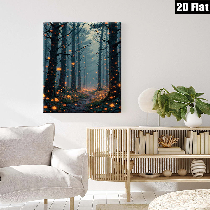 2D flat 1pc Enchanted Forest Pathway Twilight Woodland Scene Wall Art Decor for Living Room Bedroom Gallery Wrapped Canvas Prints Modern Farmhouse Aesthetic Home Décor