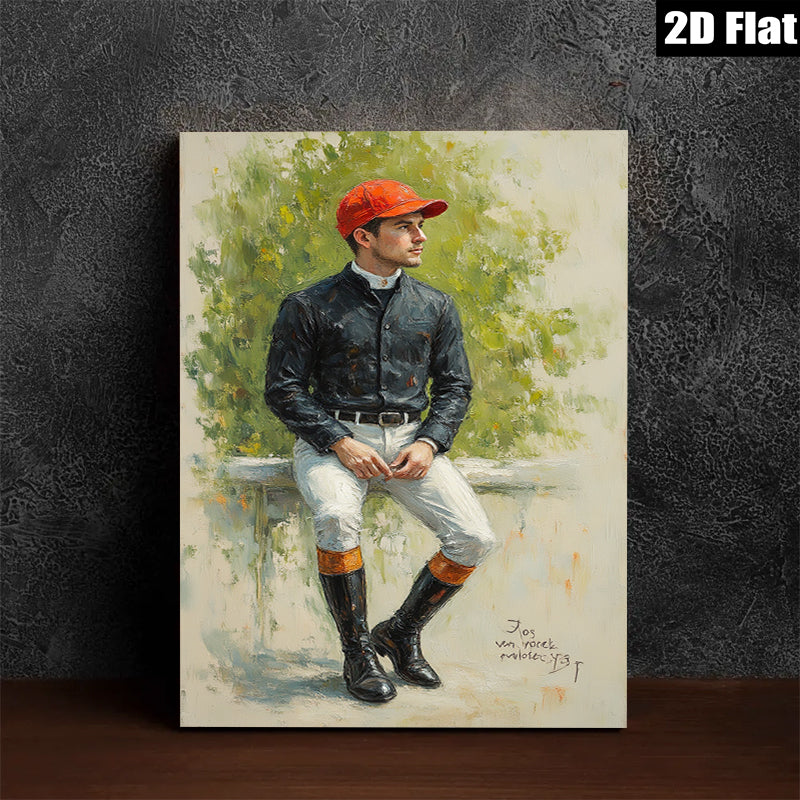 2D flat 1pc Equestrian Portrait Rider Sport Canvas Wall Art Decor Living Room Bedroom Farmhouse Style Modern Gallery Wrapped