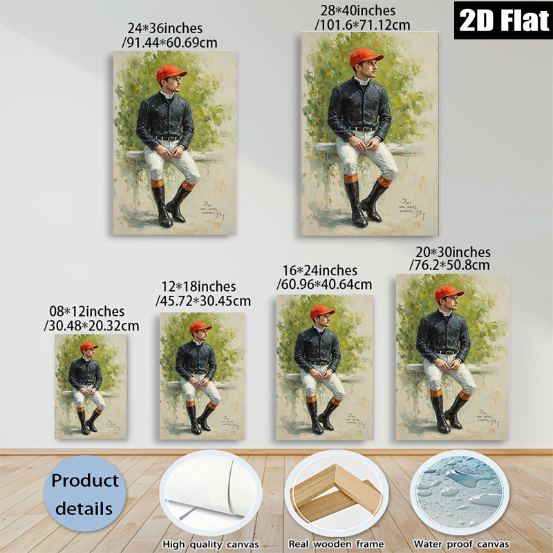 2D flat 1pc Equestrian Portrait Rider Sport Canvas Wall Art Decor Living Room Bedroom Farmhouse Style Modern Gallery Wrapped