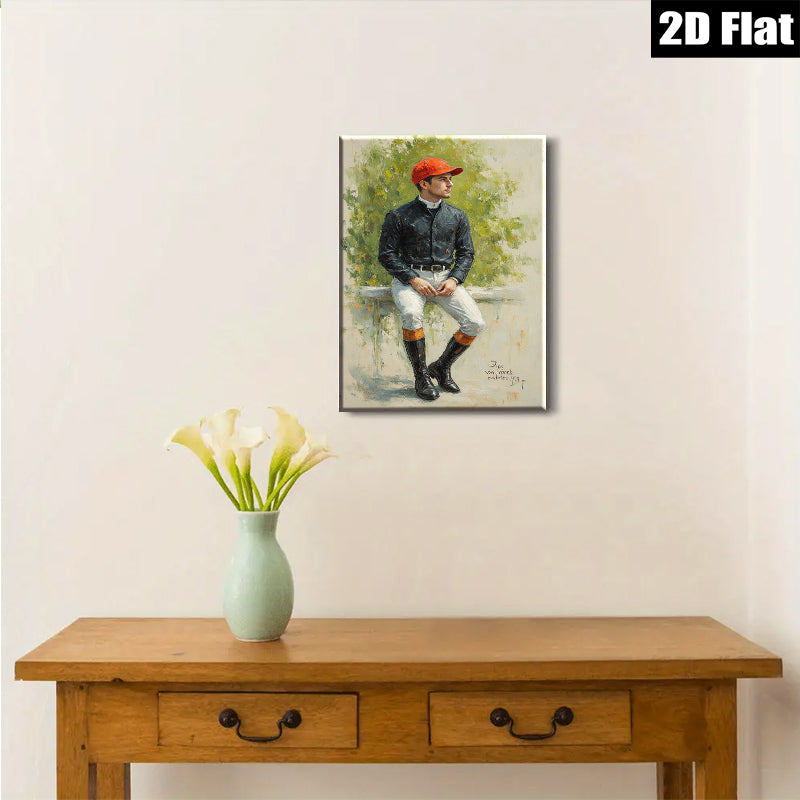 2D flat 1pc Equestrian Portrait Rider Sport Canvas Wall Art Decor Living Room Bedroom Farmhouse Style Modern Gallery Wrapped