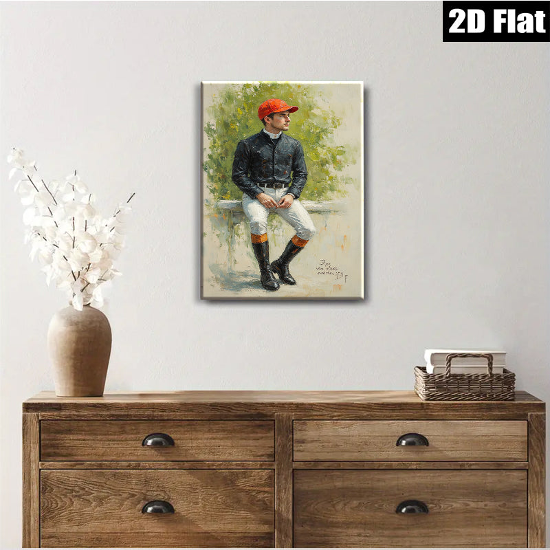 2D flat 1pc Equestrian Portrait Rider Sport Canvas Wall Art Decor Living Room Bedroom Farmhouse Style Modern Gallery Wrapped