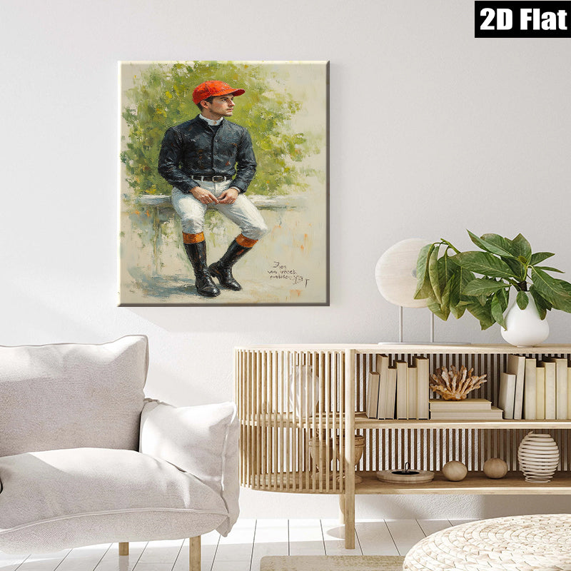 2D flat 1pc Equestrian Portrait Rider Sport Canvas Wall Art Decor Living Room Bedroom Farmhouse Style Modern Gallery Wrapped