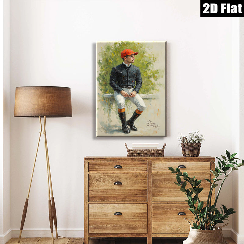 2D flat 1pc Equestrian Portrait Rider Sport Canvas Wall Art Decor Living Room Bedroom Farmhouse Style Modern Gallery Wrapped
