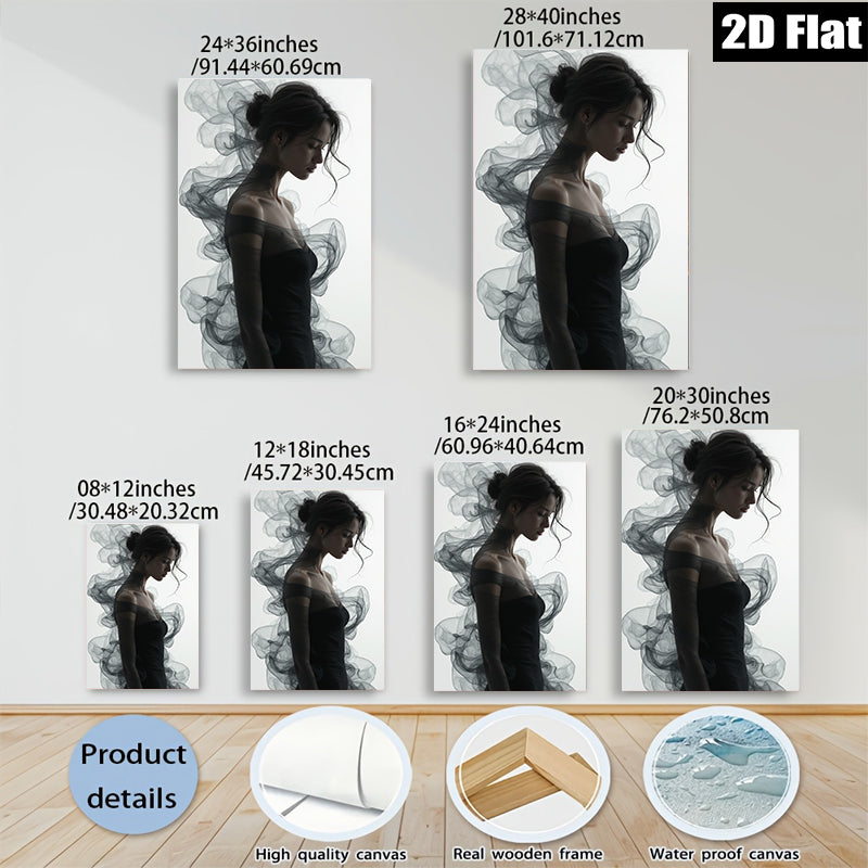2D flat 1pc Ethereal Woman Portrait Moody Abstract Wall Art Living Room Bedroom Decor Gallery Wrapped Canvas Print Modern Farmhouse Style Minimalist Aesthetic