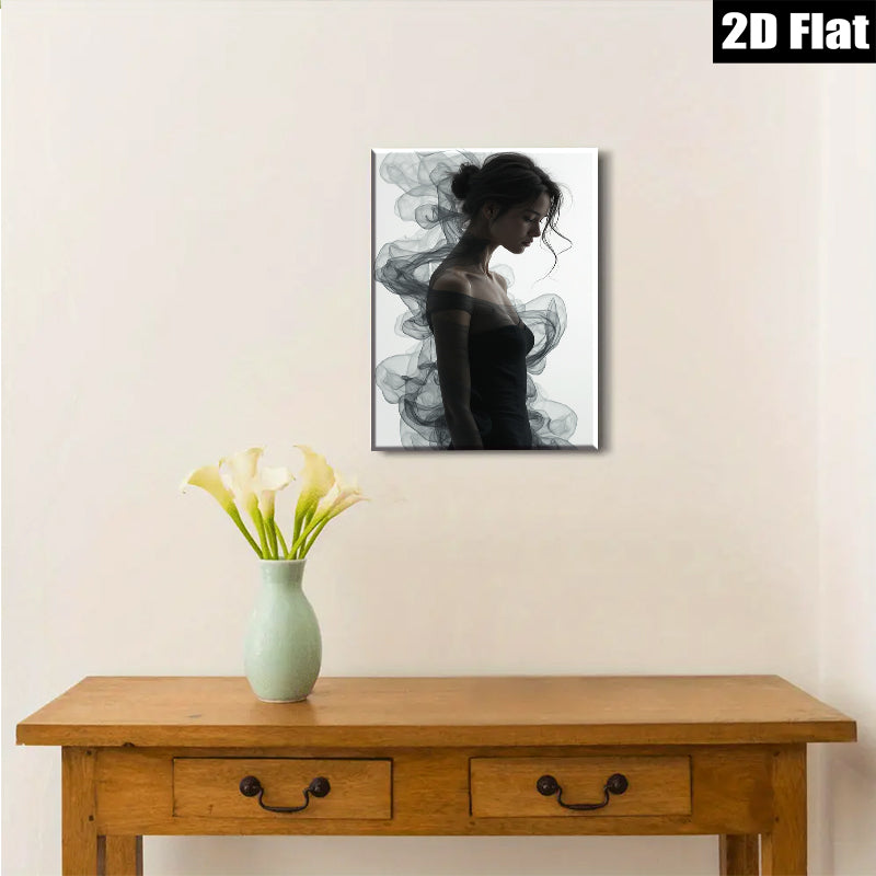 2D flat 1pc Ethereal Woman Portrait Moody Abstract Wall Art Living Room Bedroom Decor Gallery Wrapped Canvas Print Modern Farmhouse Style Minimalist Aesthetic