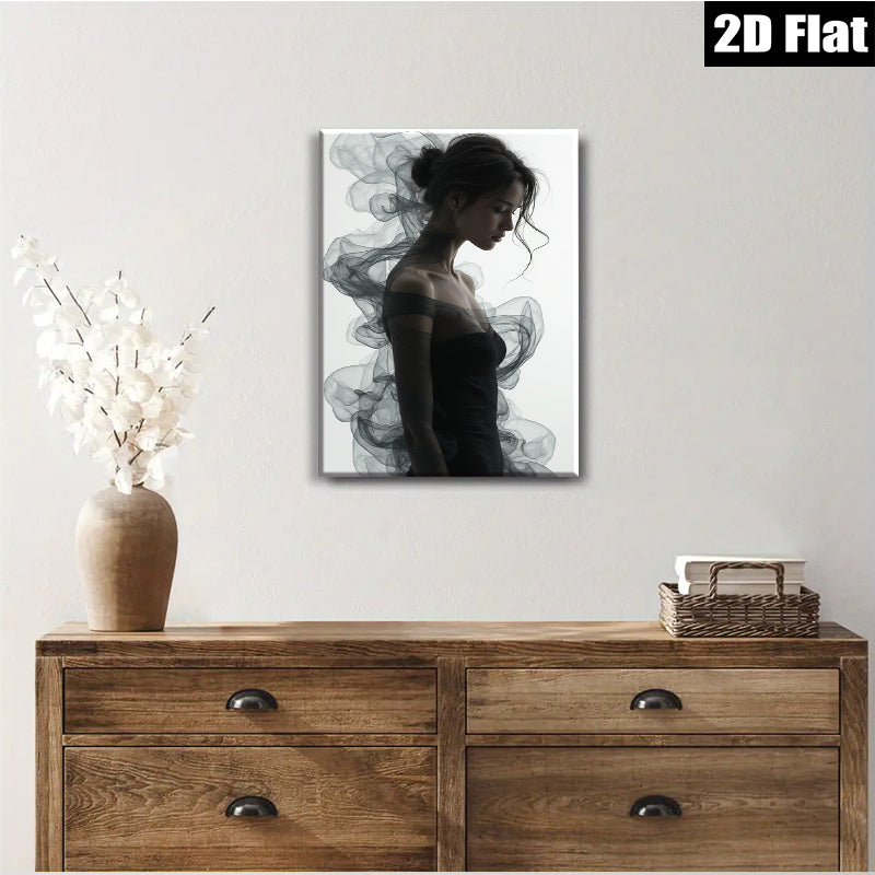 2D flat 1pc Ethereal Woman Portrait Moody Abstract Wall Art Living Room Bedroom Decor Gallery Wrapped Canvas Print Modern Farmhouse Style Minimalist Aesthetic