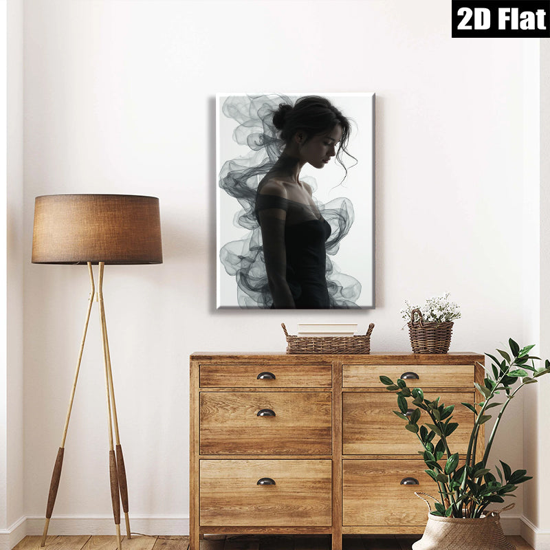 2D flat 1pc Ethereal Woman Portrait Moody Abstract Wall Art Living Room Bedroom Decor Gallery Wrapped Canvas Print Modern Farmhouse Style Minimalist Aesthetic