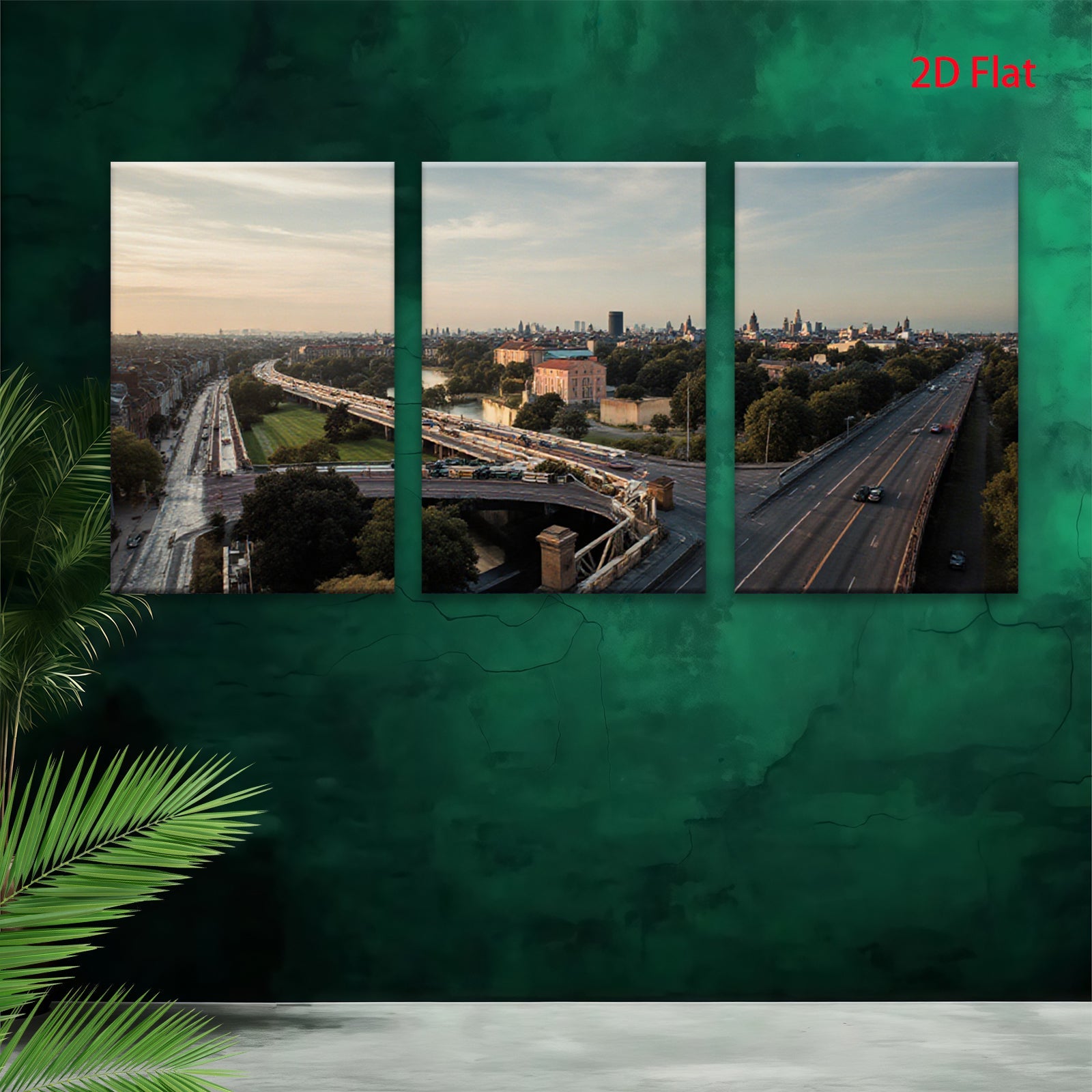 2D flat 1pc European cityscape highway overpass modern wall art living room bedroom decor farmhouse style inspirational canvas prints gallery wrapped ready to hang