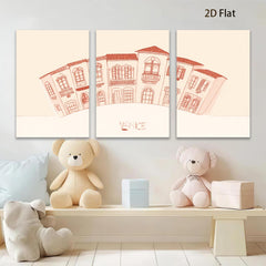 2D flat 1pc European street building sketch wall art decor canvas prints for living room bedroom office farmhouse modern gallery wrapped timeless aesthetic