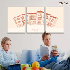 2D flat 1pc European street building sketch wall art decor canvas prints for living room bedroom office farmhouse modern gallery wrapped timeless aesthetic