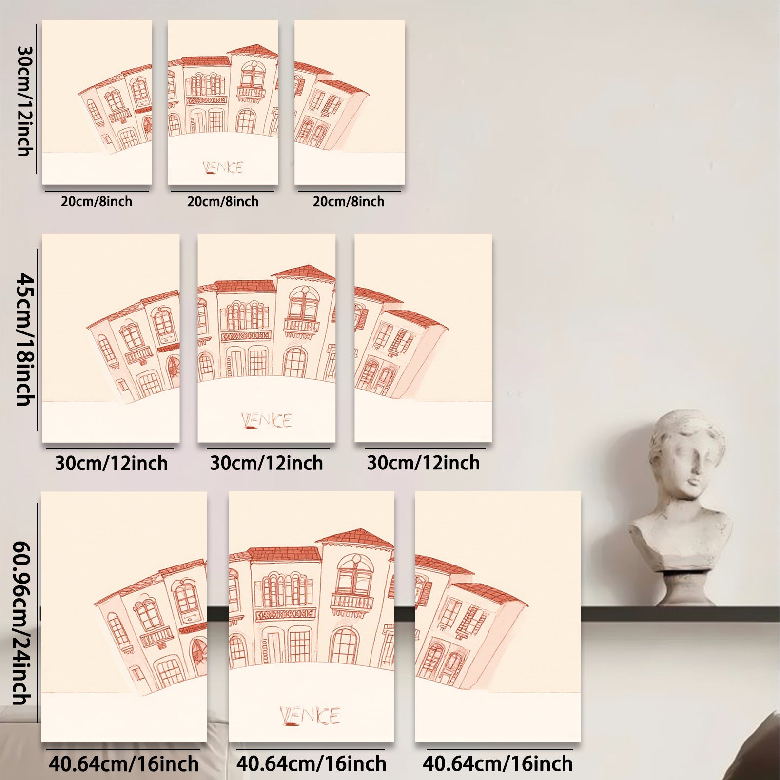 2D flat 1pc European street building sketch wall art decor canvas prints for living room bedroom office farmhouse modern gallery wrapped timeless aesthetic