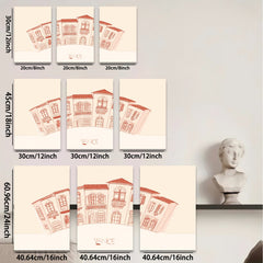 2D flat 1pc European street building sketch wall art decor canvas prints for living room bedroom office farmhouse modern gallery wrapped timeless aesthetic