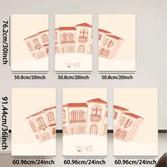 2D flat 1pc European street building sketch wall art decor canvas prints for living room bedroom office farmhouse modern gallery wrapped timeless aesthetic