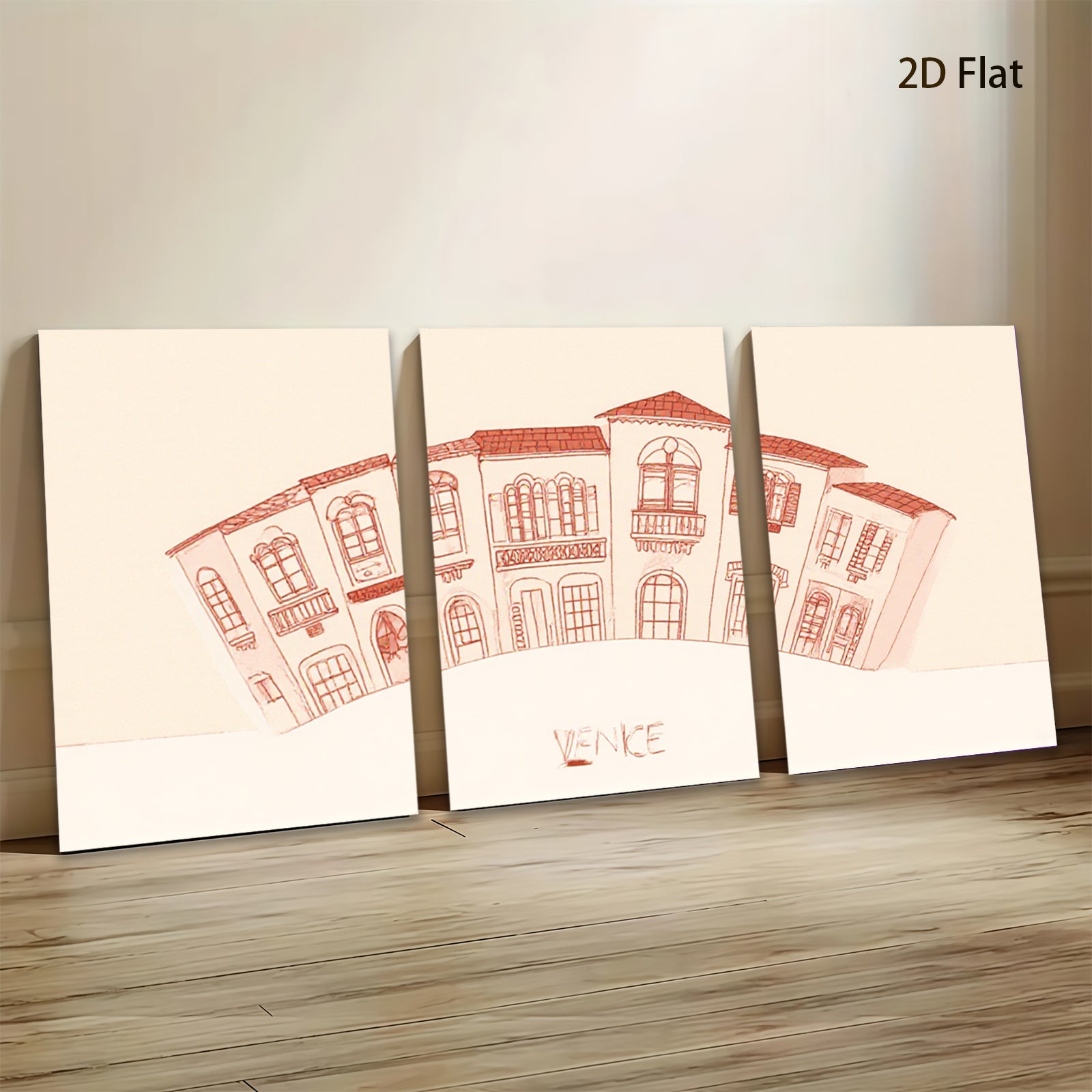 2D flat 1pc European street building sketch wall art decor canvas prints for living room bedroom office farmhouse modern gallery wrapped timeless aesthetic