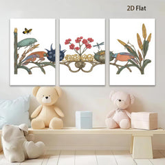 2D flat 1pc Exotic Birds Botanical Illustration Wall Art Decor Living Room Bedroom Home Office Gallery Wrapped Canvas Print Modern Farmhouse Aesthetic