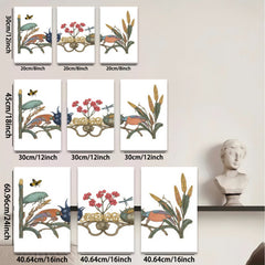 2D flat 1pc Exotic Birds Botanical Illustration Wall Art Decor Living Room Bedroom Home Office Gallery Wrapped Canvas Print Modern Farmhouse Aesthetic