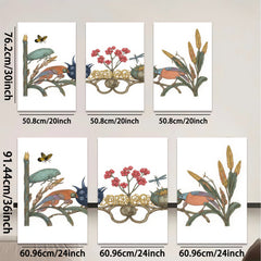 2D flat 1pc Exotic Birds Botanical Illustration Wall Art Decor Living Room Bedroom Home Office Gallery Wrapped Canvas Print Modern Farmhouse Aesthetic