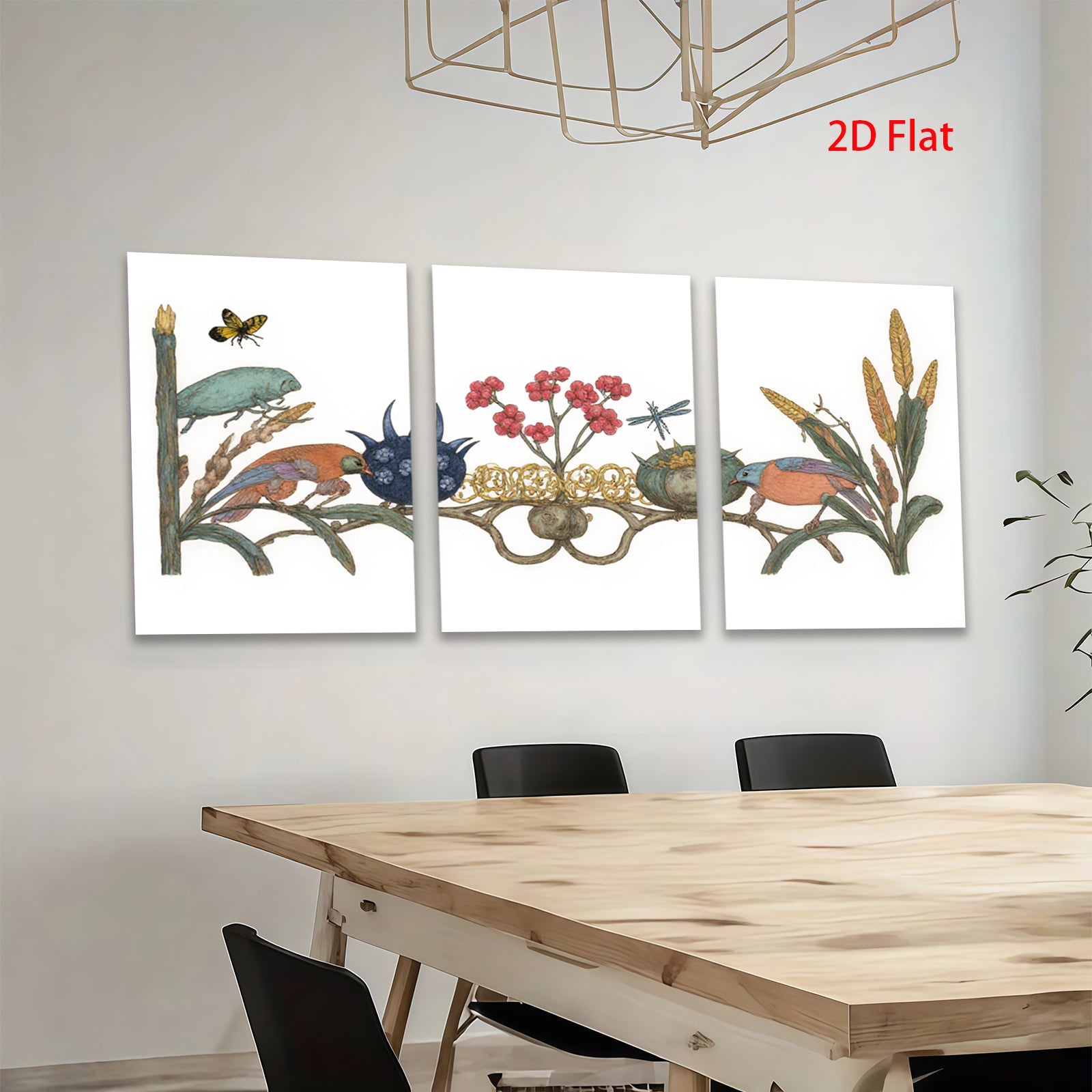 2D flat 1pc Exotic Birds Botanical Illustration Wall Art Decor Living Room Bedroom Home Office Gallery Wrapped Canvas Print Modern Farmhouse Aesthetic