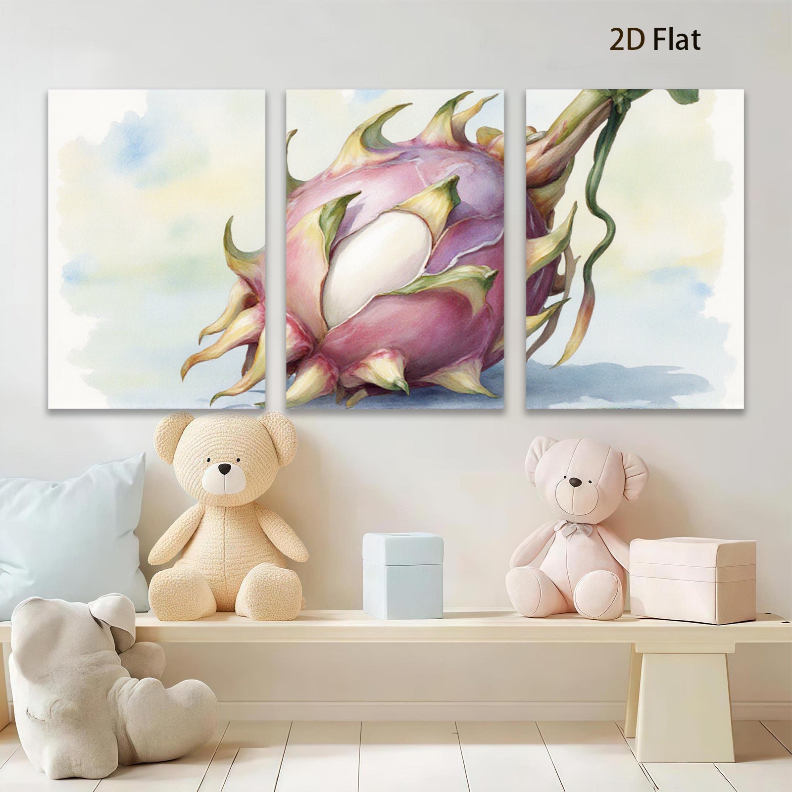 2D flat 1pc Exotic Dragon Fruit Botanical Wall Art Living Room Bedroom Decor Gallery Wrapped Canvas Print Modern Farmhouse Style Coastal Home Accent
