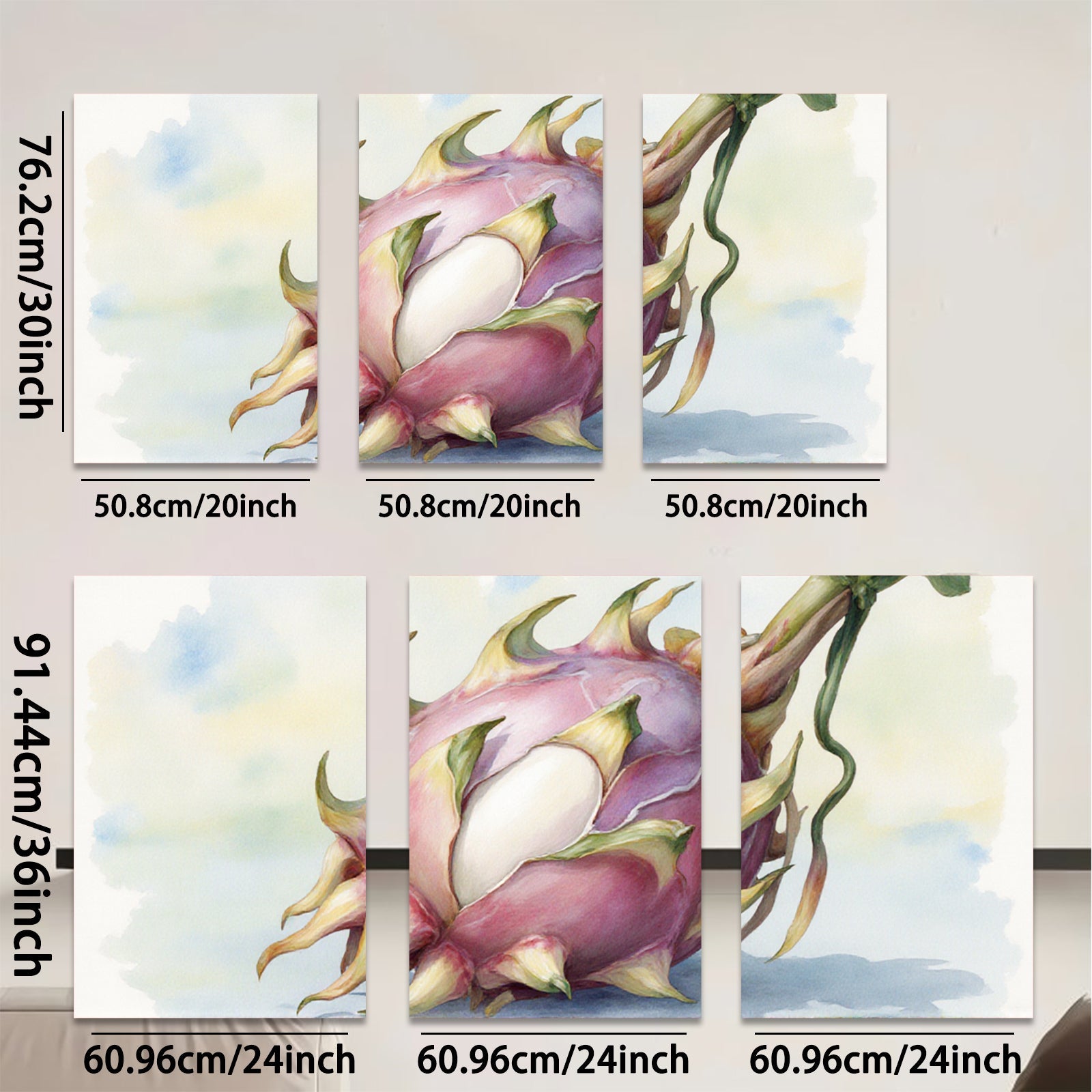 2D flat 1pc Exotic Dragon Fruit Botanical Wall Art Living Room Bedroom Decor Gallery Wrapped Canvas Print Modern Farmhouse Style Coastal Home Accent