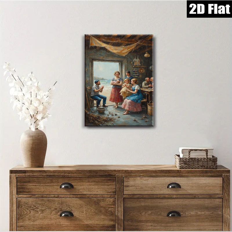 2D flat 1pc Family Gathering Coastal Home Decor Living Room Bedroom Wall Art Farmhouse Style Canvas Prints Modern Artwork Rustic Chic