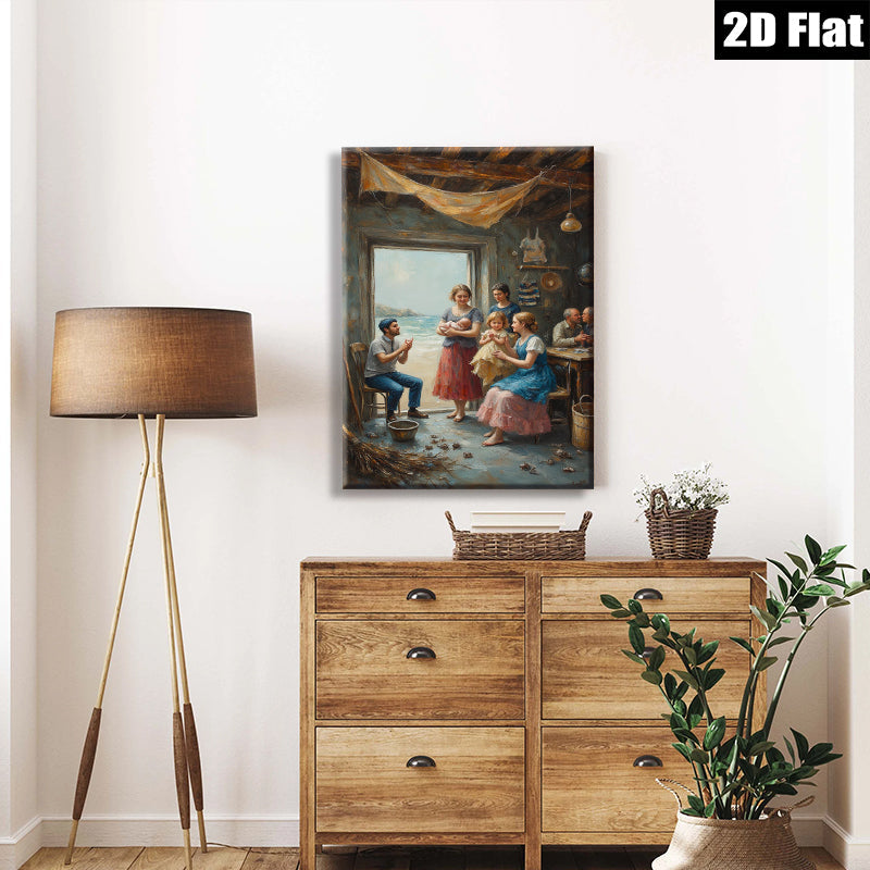 2D flat 1pc Family Gathering Coastal Home Decor Living Room Bedroom Wall Art Farmhouse Style Canvas Prints Modern Artwork Rustic Chic