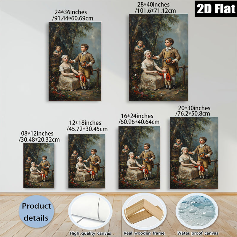 2D flat 1pc Family Portrait Children Garden Scene Wall Art Decor Living Room Bedroom Gallery Wrapped Canvas Prints Modern Farmhouse Style Rustic Chic Home D��cor