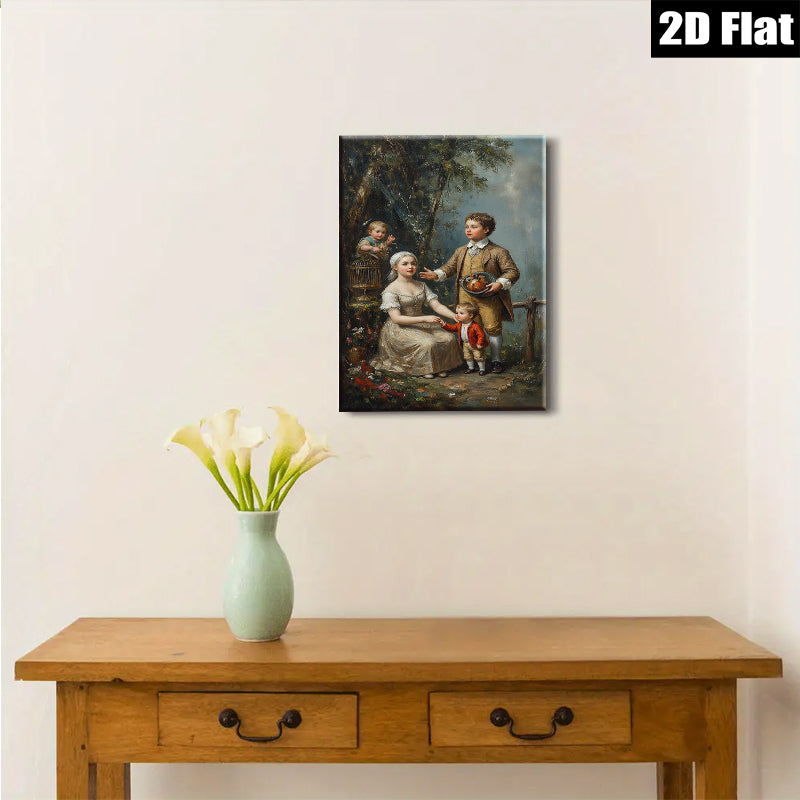 2D flat 1pc Family Portrait Children Garden Scene Wall Art Decor Living Room Bedroom Gallery Wrapped Canvas Prints Modern Farmhouse Style Rustic Chic Home D��cor