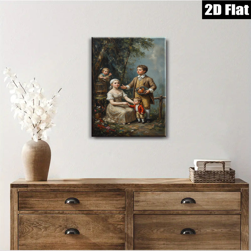 2D flat 1pc Family Portrait Children Garden Scene Wall Art Decor Living Room Bedroom Gallery Wrapped Canvas Prints Modern Farmhouse Style Rustic Chic Home D��cor
