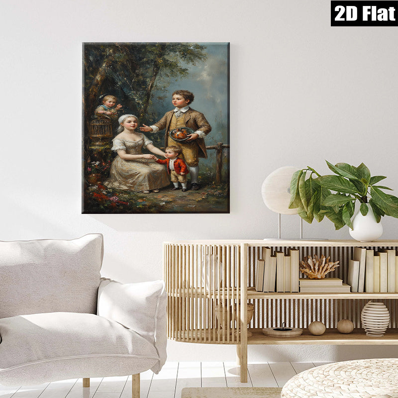 2D flat 1pc Family Portrait Children Garden Scene Wall Art Decor Living Room Bedroom Gallery Wrapped Canvas Prints Modern Farmhouse Style Rustic Chic Home D��cor