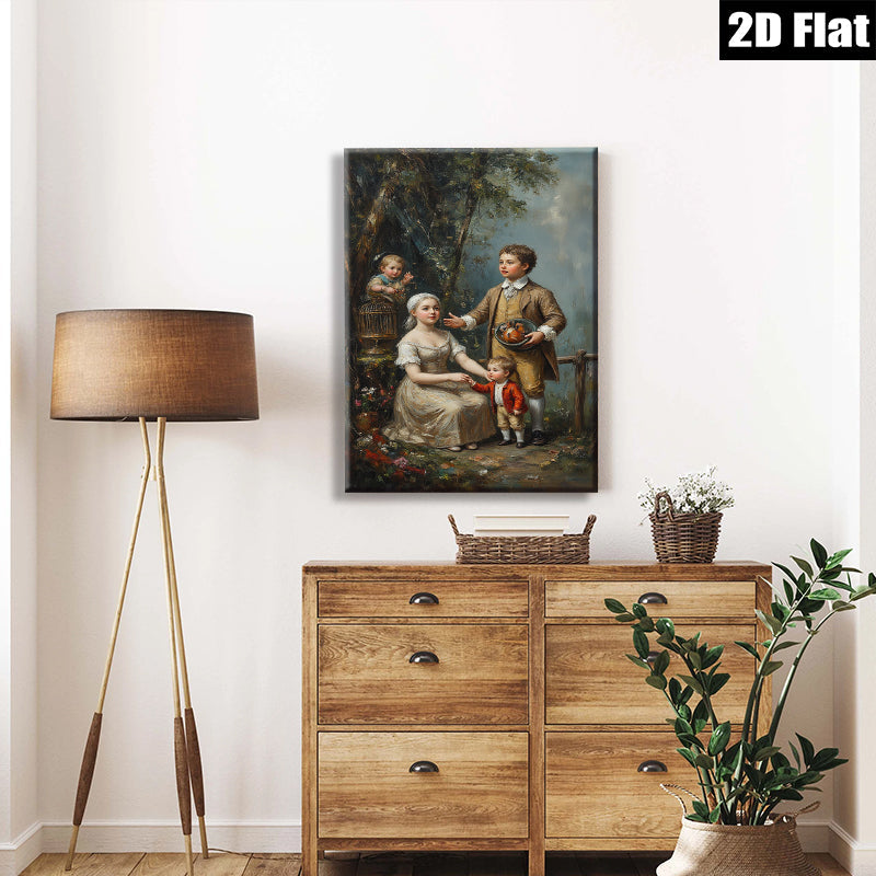2D flat 1pc Family Portrait Children Garden Scene Wall Art Decor Living Room Bedroom Gallery Wrapped Canvas Prints Modern Farmhouse Style Rustic Chic Home D��cor