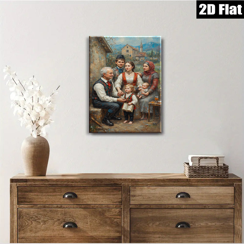 2D flat 1pc Family Portrait Rustic Homestead Scene Living Room Bedroom Wall Decor Farmhouse Style Canvas Prints Modern Artwork Cozy Home Gifts